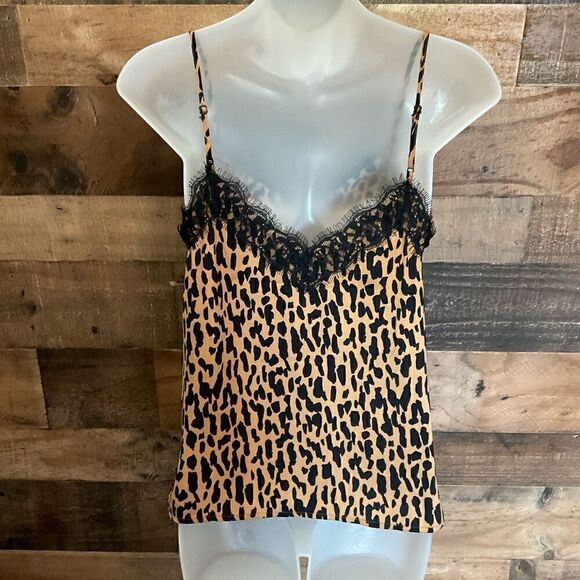 bp Camisole Top Leopard Print Brown Black Lace Fringe Spaghetti Straps XXS - Picture 9 of 9